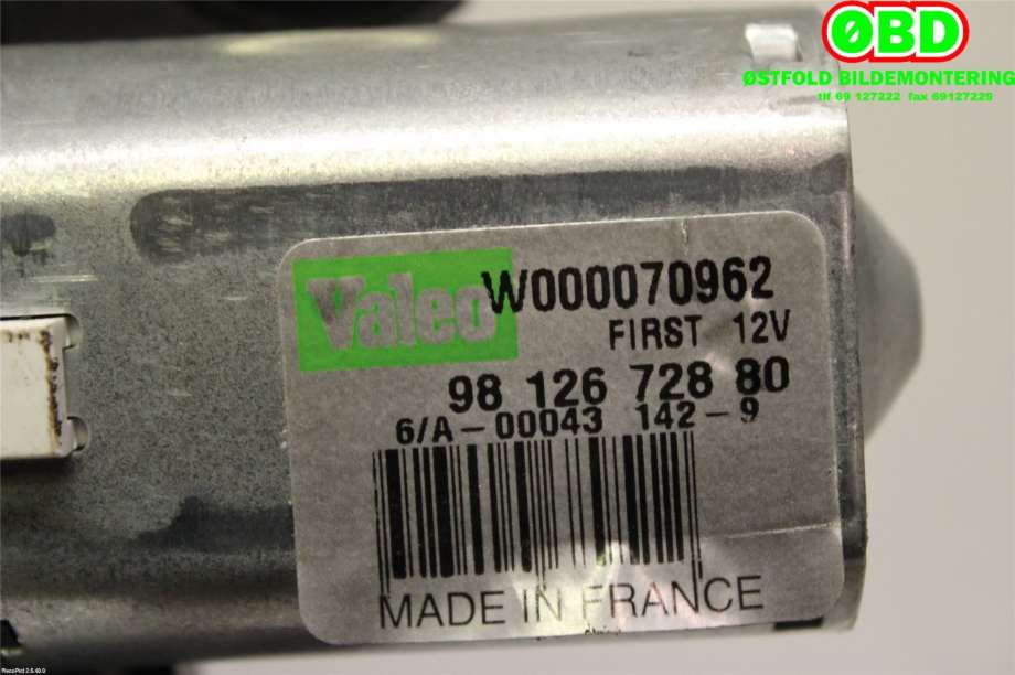 Viskermotor bakrute til Peugeot Expert 2016-->> (Type III)  (Peugeot|98 126 728 80|W000070962|9812672880)