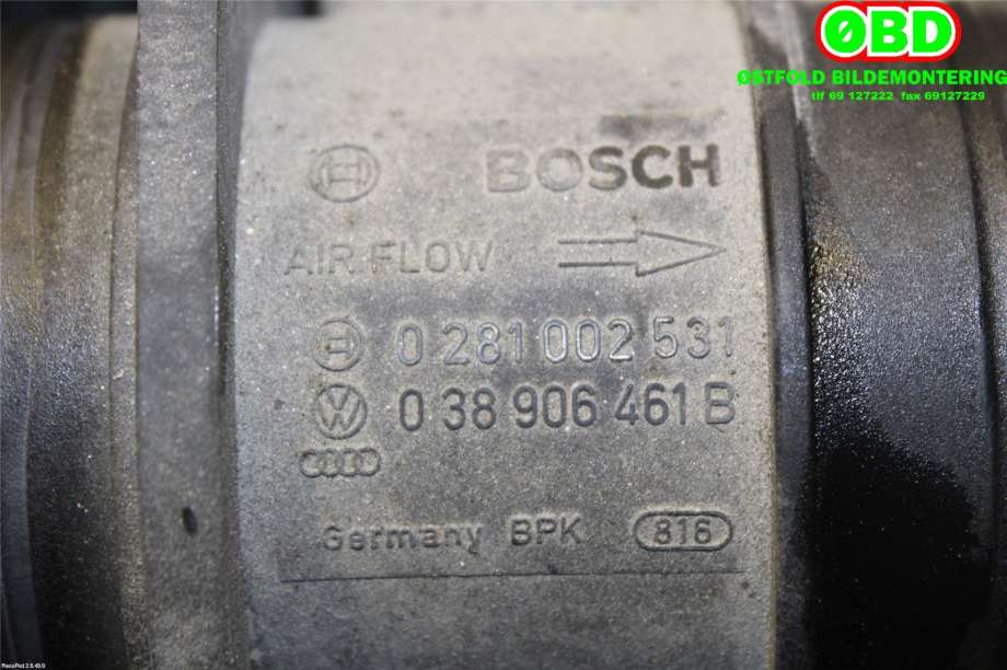 Luftmengde/luftmassemåler til VW Polo 2005-2009 (Type IV, Fase 2)  (VOLKSWAGEN|038 906 461 B|0281002531|038906461B)