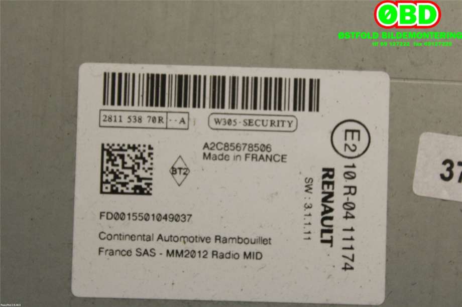 Bilstereo diverse til Renault Zoe 2013-2019 (Fase 1) (RENAULT|281153870R|281151863R)