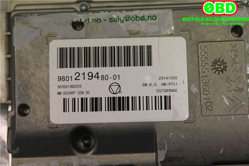 Instrument kjørecomputer til Citroën Berlingo 2015-2019 (Type II, Fase 2)  (BERLINGO VAREBIL 2+1+2D|9801219480|)