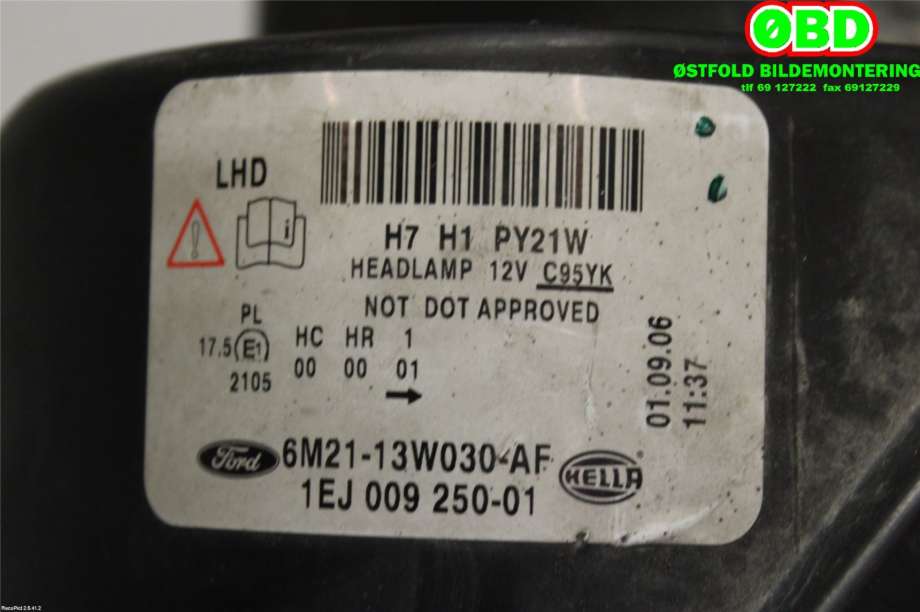 Frontlykt venstre halogen til Ford Galaxy 2007-2010 (Type III, Fase 1)  (FORD|1791506||6M2113W030AF)
