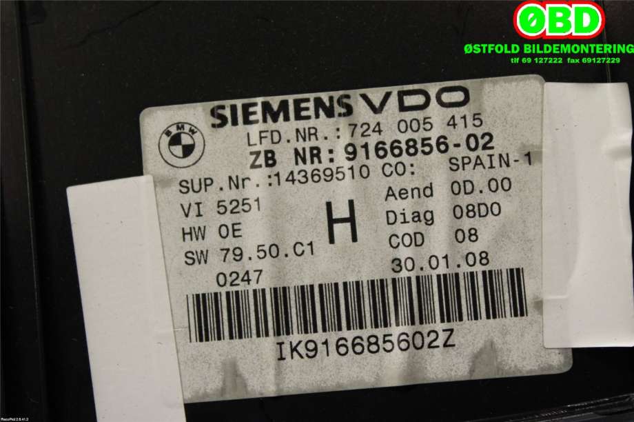 Instrumentpanel til BMW 3-Serie 2005-2011 (E90/E91/E92/E93) (E90/E91/E92/E93) (BMW|62 10 9 316 131||9166856)