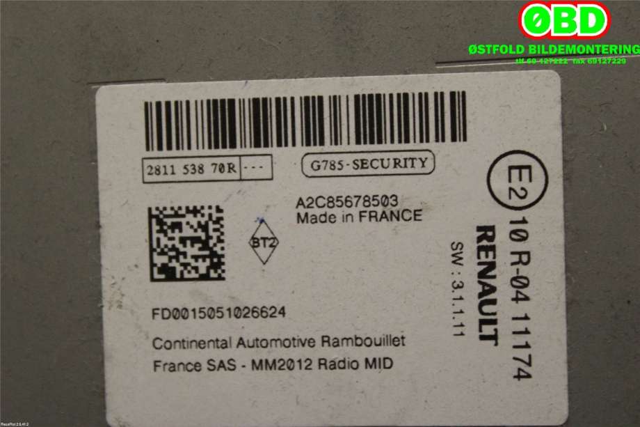 Bilstereo diverse til Renault Zoe 2013-2019 (Fase 1)  (RENAULT|281153870R|281151863R)