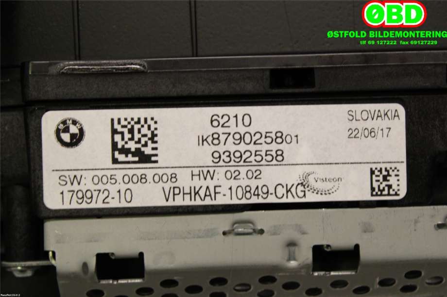 Instrumentpanel til BMW 5-Serie 2017-->> (G30/G31) (G30/G31) (BMW|62 10 9 878 288|62 10 5 A59 654|62108790258)