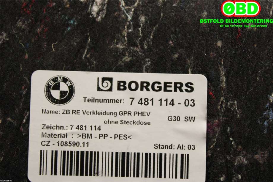 Innredning pakke til BMW 5-Serie 2017-->> (G30/G31) (G30/G31) (BMW|51 47 7 481 114|)