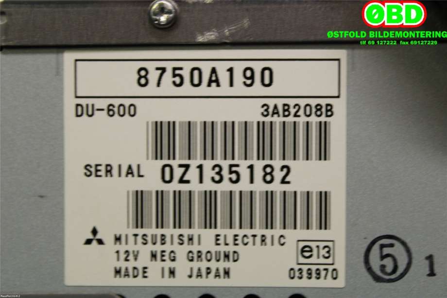 Multimedia display (MCU - Media Controller Unit) til Mitsubishi L200 2006-2015 (Type IV) (MITSUBISHI|8750A190|)
