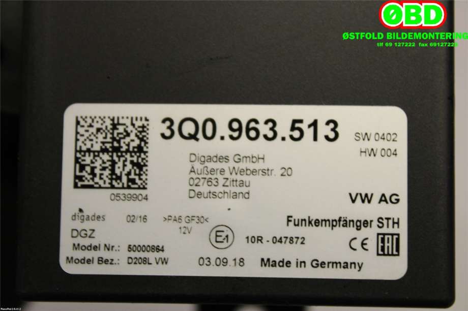 Styreenhet diverse til VW Amarok 2016-2022 (Type I, Fase 2)  (VOLKSWAGEN|3Q0 963 513|3Q0 963 513 A|3Q0963513)