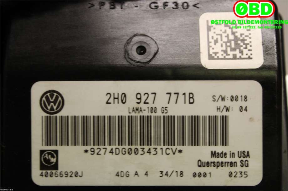 Styreenhet diverse til VW Amarok 2016-2022 (Type I, Fase 2)  (VOLKSWAGEN|2H0 927 771 B||2H0927771B)