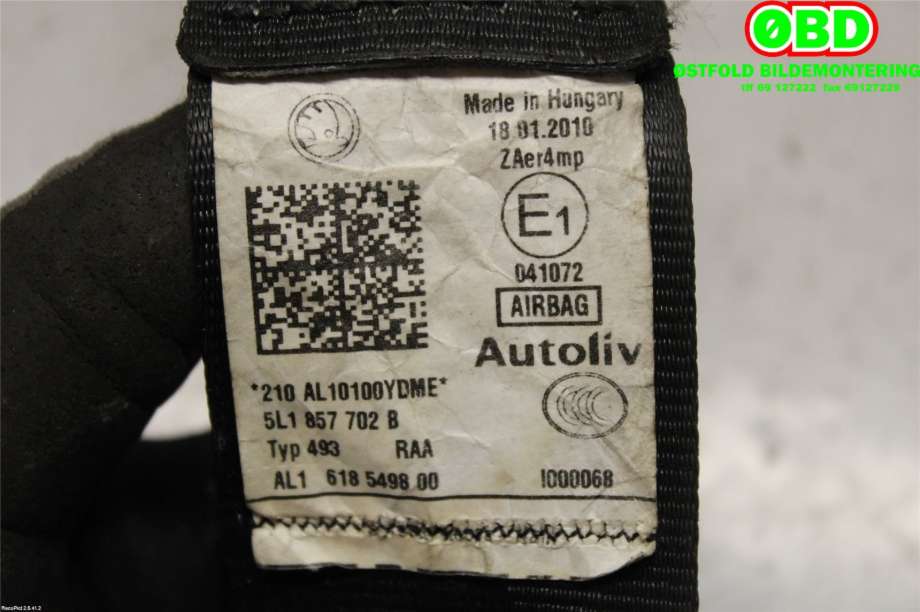 Airbag beltestrammer til Škoda Yeti 2009-2013 (Fase 1)  (|5L1857702B)