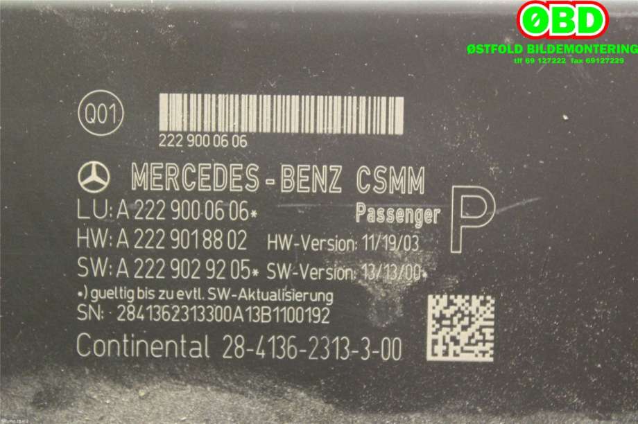 Styreenhet sete til Mercedes S-Klasse 2013-2020 (W222) (W222) (MERCEDES|A 222 900 06 06|A 222 900 27 08|2229000606)