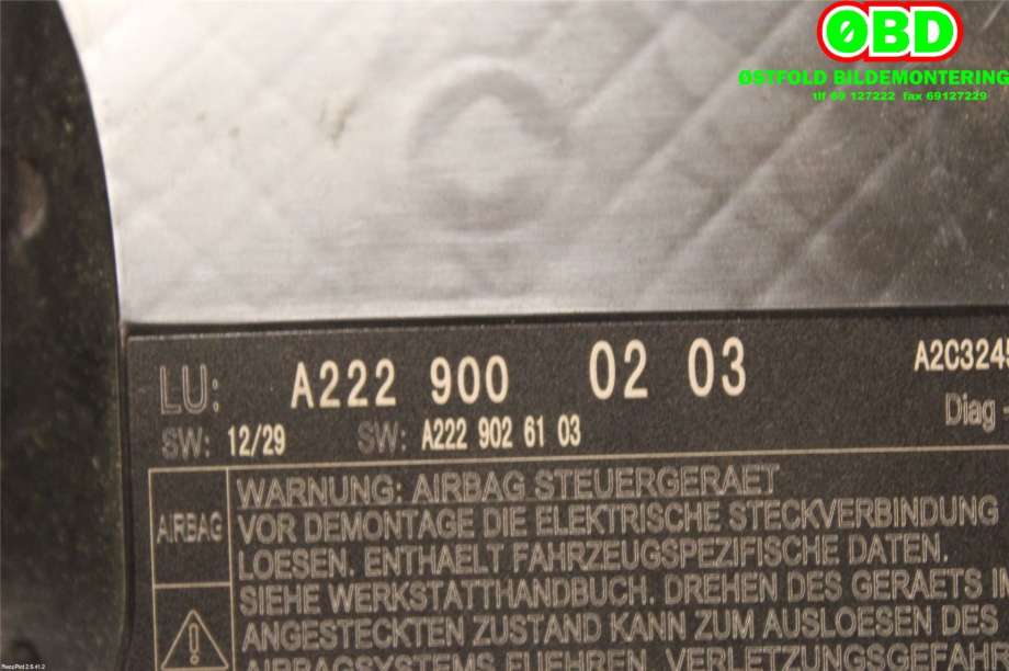 Airbag elektronikk til Mercedes S-Klasse 2013-2020 (W222) (W222) (MERCEDES|A 222 900 02 03||2229000203)