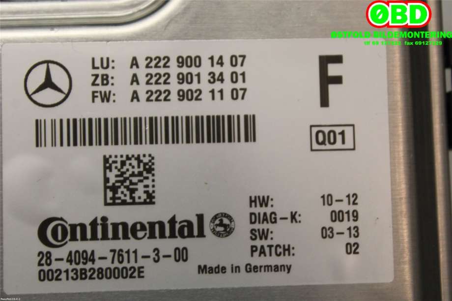 Sensor radar til Mercedes S-Klasse 2013-2020 (W222) (W222) (MERCEDES|A 222 900 14 07|A 222 900 37 07|2229001407)