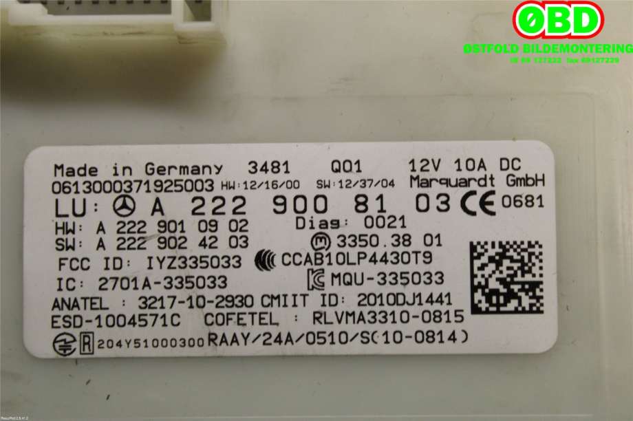 Styreenhet diverse til Mercedes S-Klasse 2013-2020 (W222) (W222) (MERCEDES|A 222 900 81 03||2229008103)