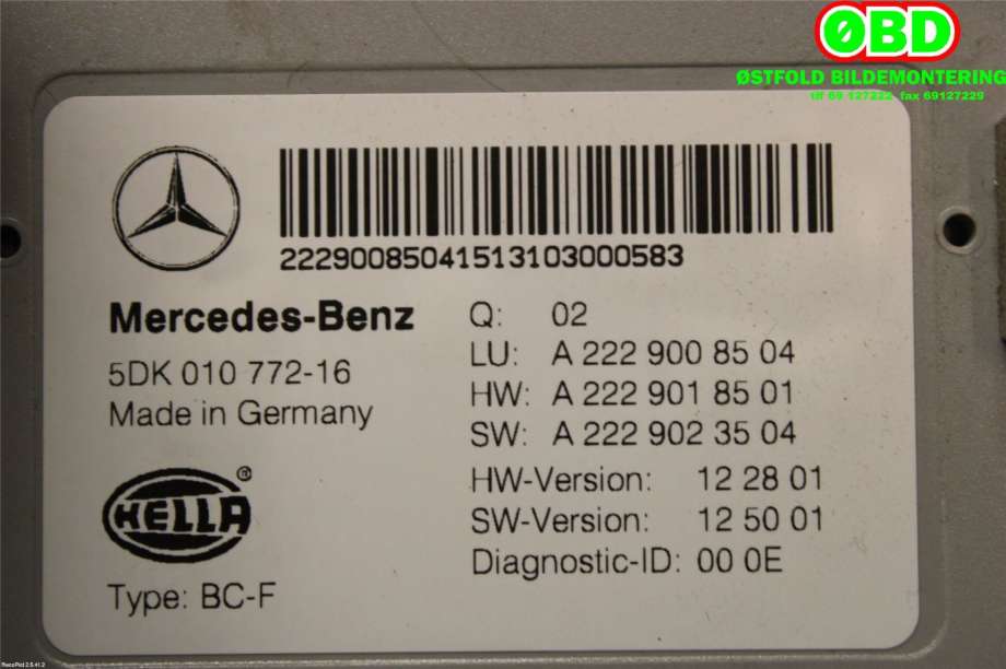 Styreenhet diverse til Mercedes S-Klasse 2013-2020 (W222) (W222) (MERCEDES|A 222 900 85 04||2229008504)