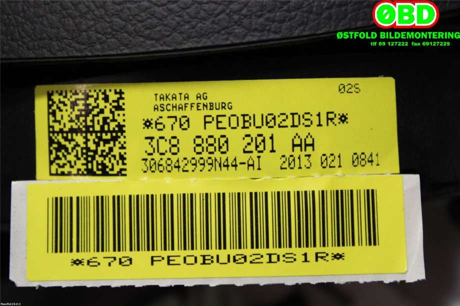 Airbag rattpute til VW Passat 2011-2015 (B7) (B7) (VOLKSWAGEN|3C8 880 201 AH||3C8880201AA)
