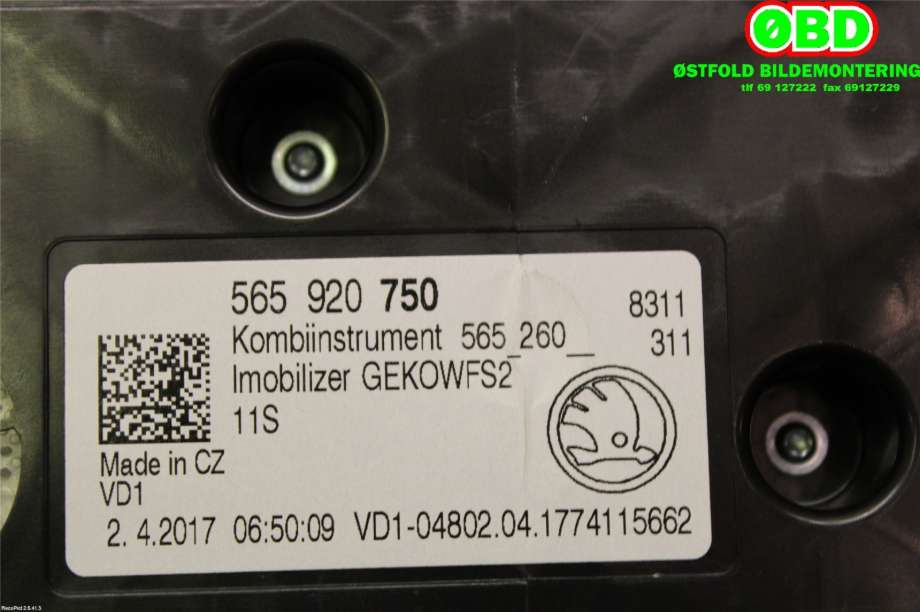 Instrumentpanel til Škoda Kodiaq 2017-->>  (SKODA|565 920 750||565920750)