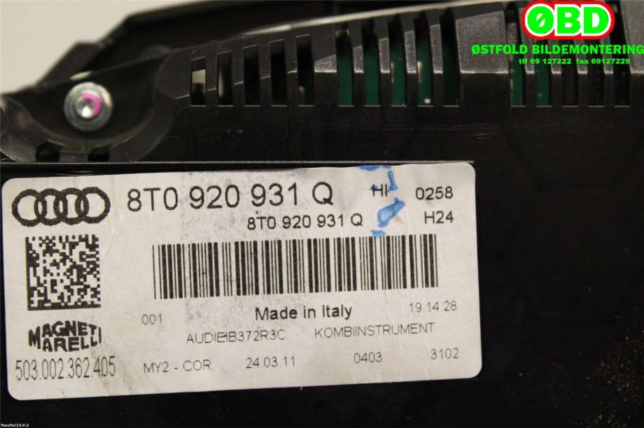 Instrumentpanel til Audi A5 2007-2016 (Type I)  (AUDI|8T0920931Q|8T0920931QX)
