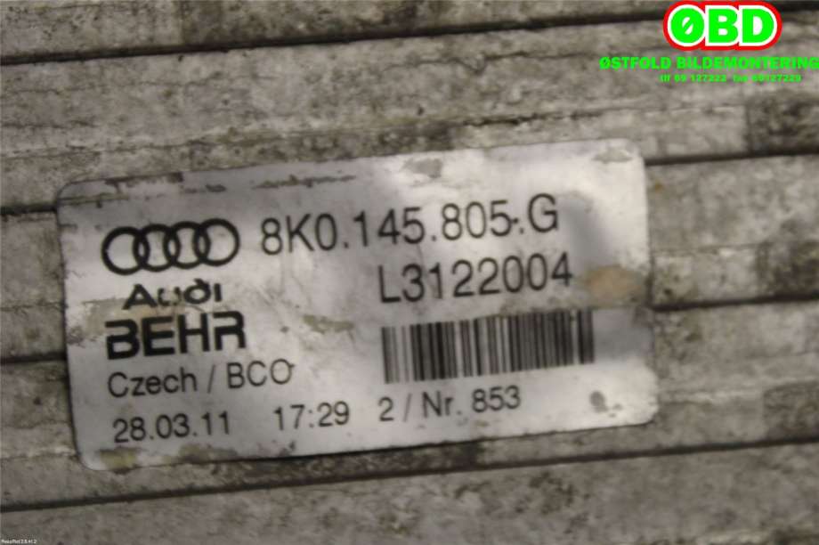 Intercooler til Audi A5 2007-2016 (Type I)  (AUDI|8K0 145 805 G|8K0 145 805 P|8K0145805G)