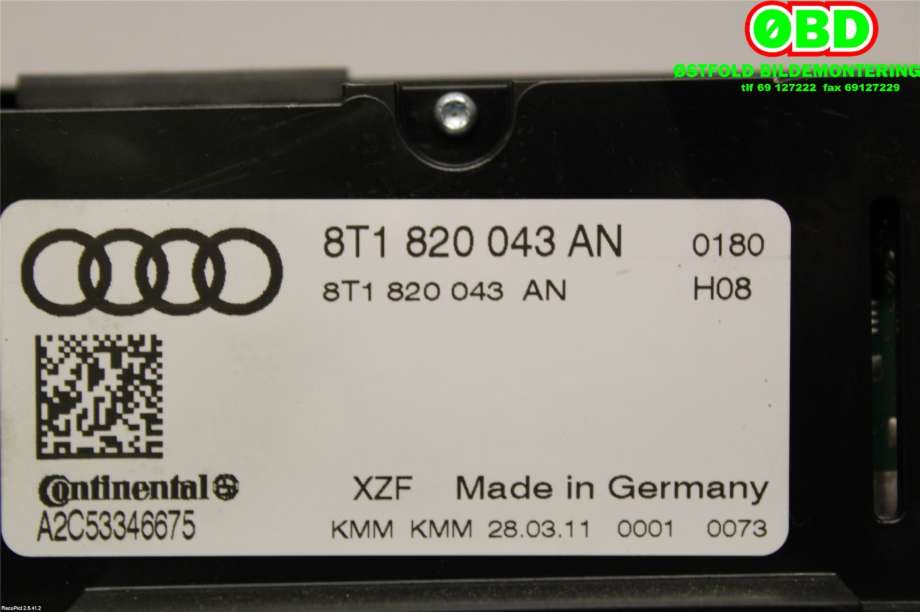 Varmeapparat betjening til Audi A5 2007-2016 (Type I)  (AUDI|8T1 820 043 AH||8T1820043AN)