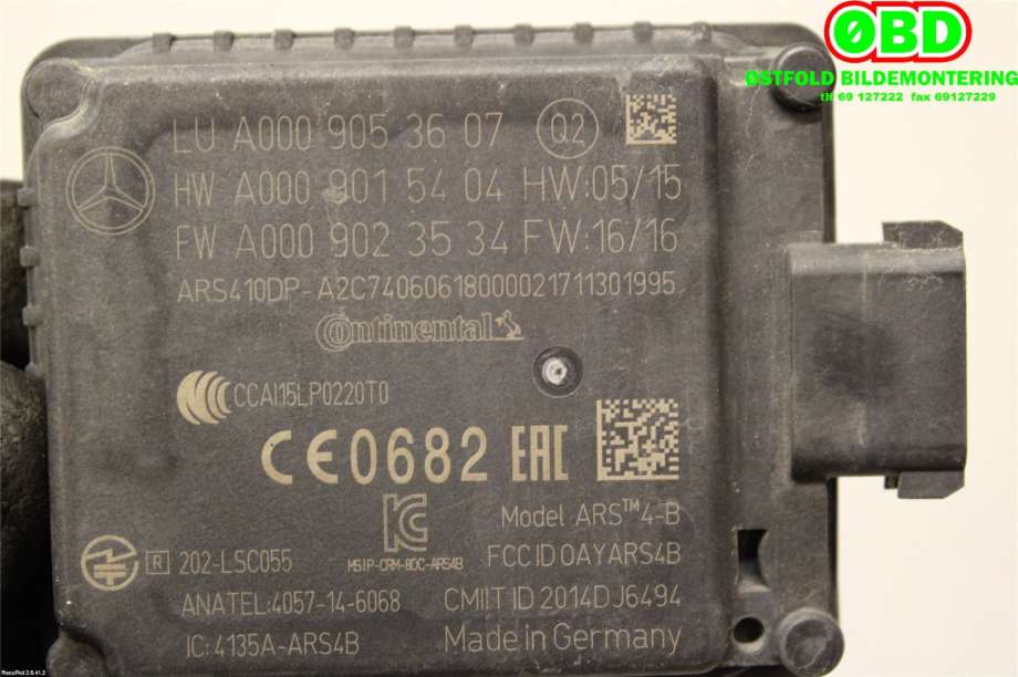 Sensor radar til Mercedes E-Klasse 2016-2023 (W213) (W213) (MERCEDES|A 000 905 36 07|A 000 905 20 07|0009053607)