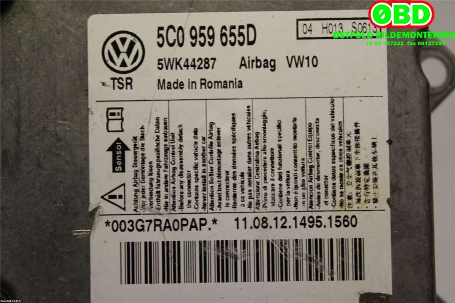 Airbag elektronikk til Škoda Yeti 2009-2013 (Fase 1)  (|5C0959655D)