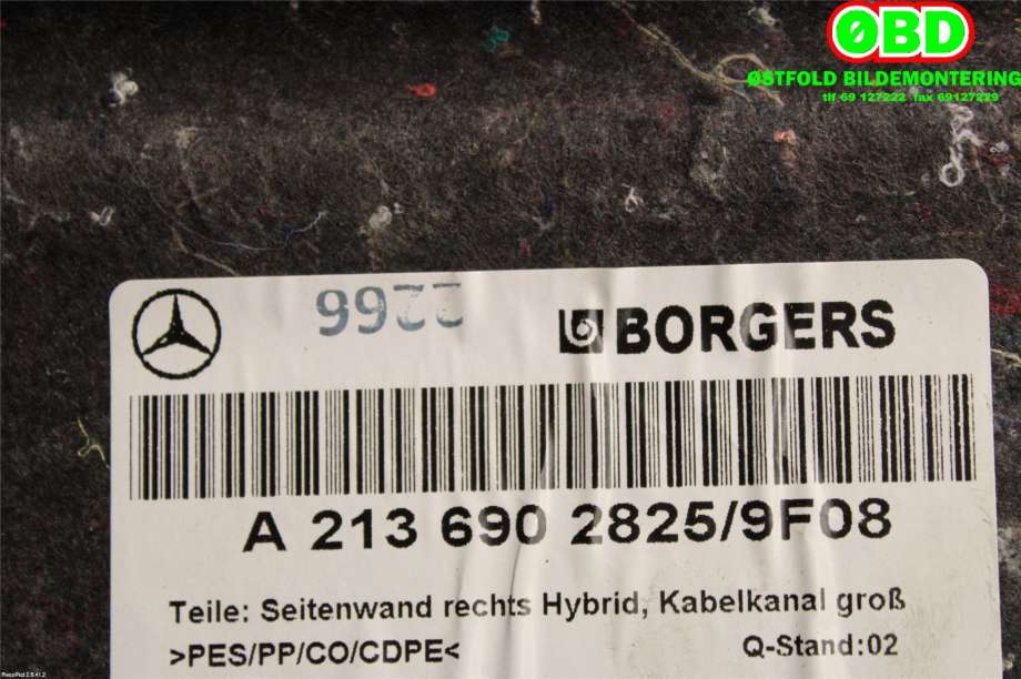 Bagasjerom teppe/gulvplate til Mercedes E-Klasse 2016-2023 (W213) (W213) (MERCEDES|A 213 690 28 25||2136902825)