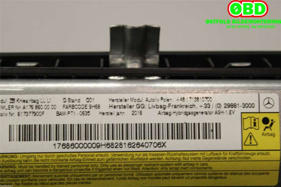 Airbag kne til Mercedes GLA 2014-2020 (X156) (X156) (MERCEDES|A 176 860 00 00||1768600000)