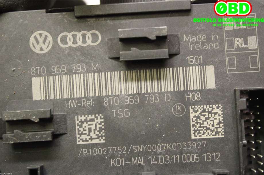 Styreenhet dør venstre foran til Audi A5 2007-2016 (Type I)  (AUDI|8T0 959 793 M||8T0959793M)