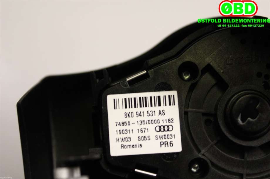 Bryter lys til Audi A5 2007-2016 (Type I)  (AUDI|8K0 941 531 AS||8K0941531AS)