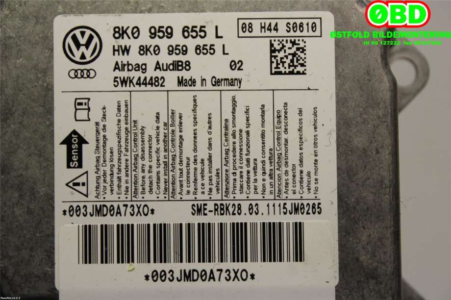 Airbag elektronikk til Audi A5 2007-2016 (Type I)  (AUDI|8K0 959 655 L||8K0959655L)