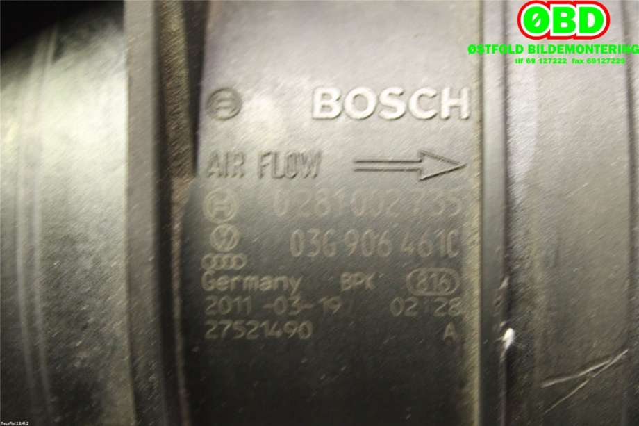 Luftmengde/luftmassemåler til Audi A5 2007-2016 (Type I)  (AUDI|03G 906 461 C|0281002735|03G906461C)