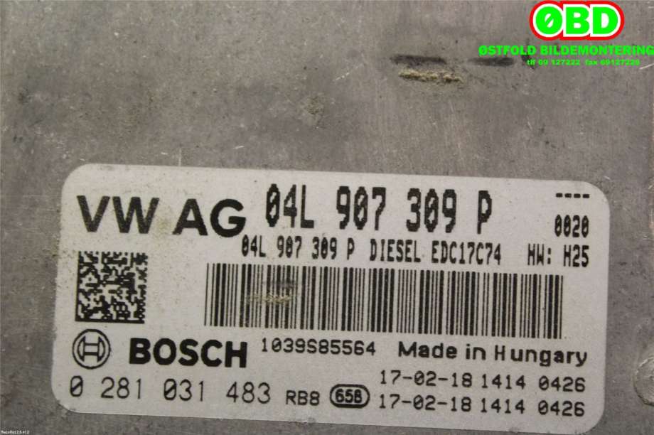 Styreenhet motor til VW Tiguan 2016-2020 (Type II, Fase 1)  (VOLKSWAGEN|04L 906 026 EJ|0281031483|04L907309P)