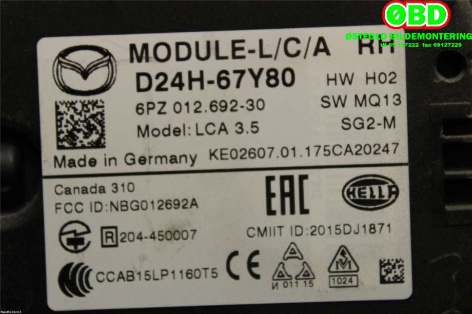 Sensor radar til Mazda CX-3 2015-2022  (MAZDA|D24H67Y80|)