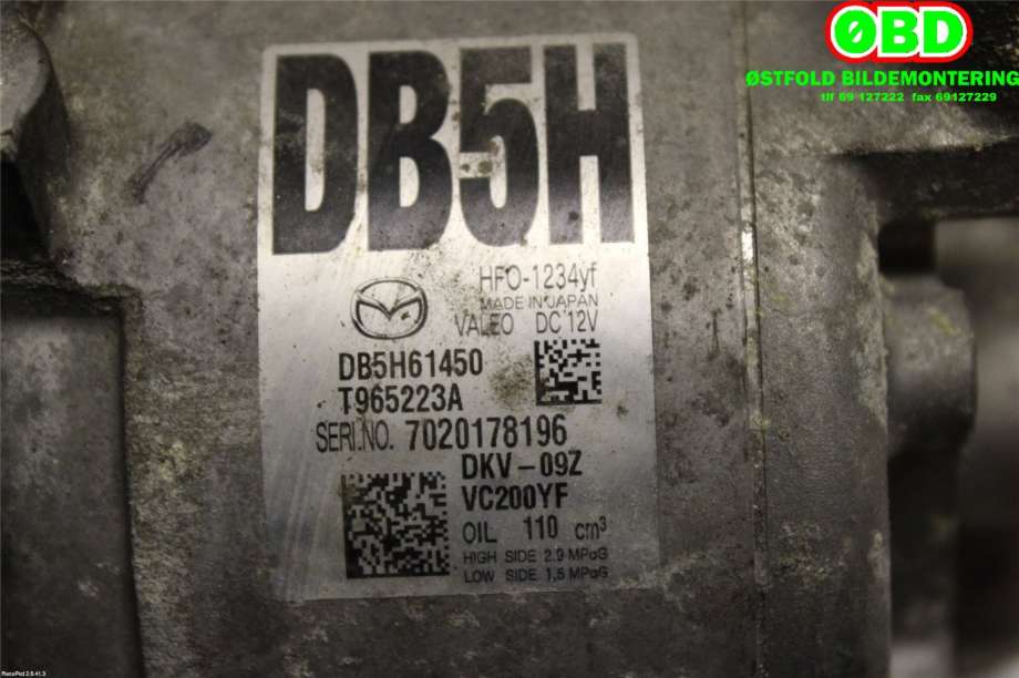 Aircondition kompressor til Mazda CX-3 2015-2022  (MAZDA|DB5H61450|)