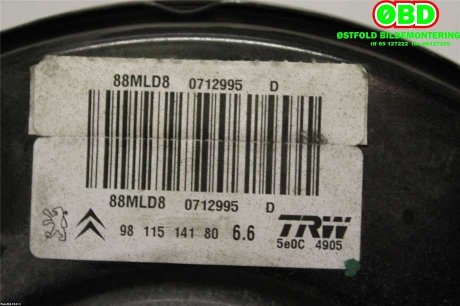 Bremsekraft-forsterker til Peugeot 2008 2013-2019 (Type I)  (PEUGEOT|1609895680||9811514180)
