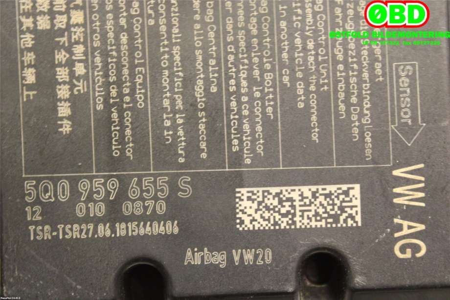 Airbag elektronikk til VW e-Golf 2017-2020 (Fase 2)  (VOLKSWAGEN|5Q0 959 655 S||5Q0959655S)