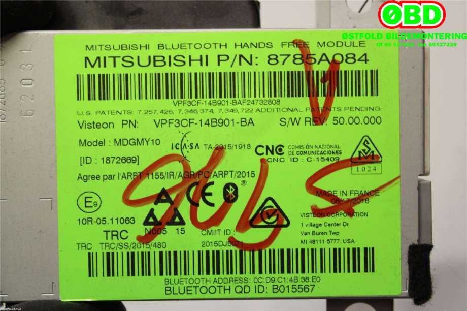 Styreenhet bluetooth til Mitsubishi Outlander 2015-->> (Type III, Fase 2)  (MITSUBISHI|8785A084|)