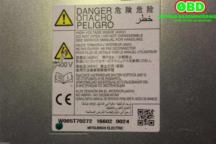 Batterilader (OBC - On Board Charger) til Mitsubishi Outlander 2015-->> (Type III, Fase 2)  (MITSUBISHI|9481A082|W005T70272|)