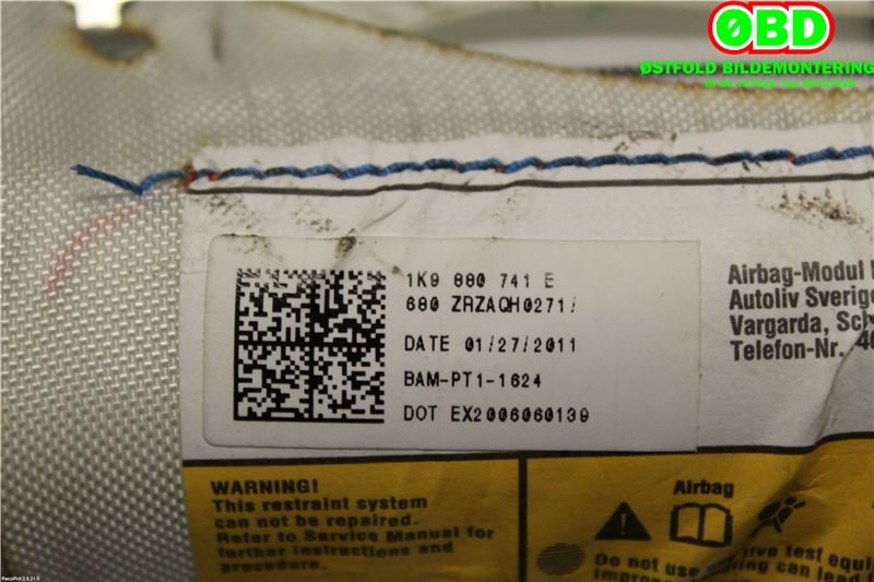 Airbag gardin venstre til VW Golf VI 2008-2012  (VOLKSWAGEN|1K9 880 741 E|1K9 880 741 F|1K9880741E)