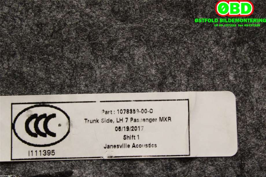 Bagasjerom teppe/gulvplate til Tesla Model X 2016-->>  (TESLA|107835900C|)