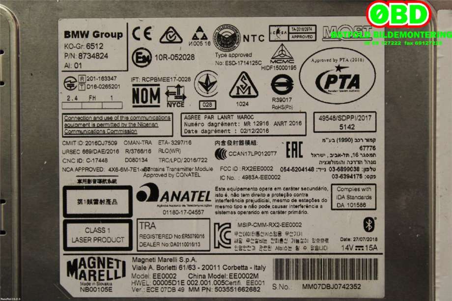 Bilstereo navigasjon til BMW 2-Serie 2014-2021 (F22/F23) (F22/F23) (BMW|65 12 8 733 470||8734824)