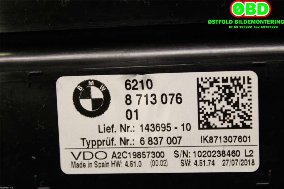 Instrumentpanel til BMW 2-Serie 2014-2021 (F22/F23) (F22/F23) (BMW|62 10 5 A24 593||62108713076)