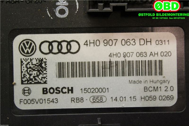 Styreenhet comfort (BCM) til Audi A6 2014-2018 (Type IV, Fase 2) (C7) (C7) (AUDI|4H0 907 063 DK||4H0907063DH)