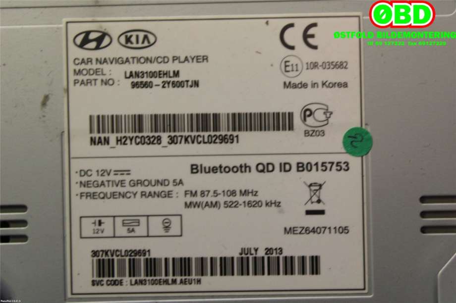 Bilstereo navigasjon til Hyundai Ix35 2010-2015  (HYUNDAI|965602Y600TJN|)