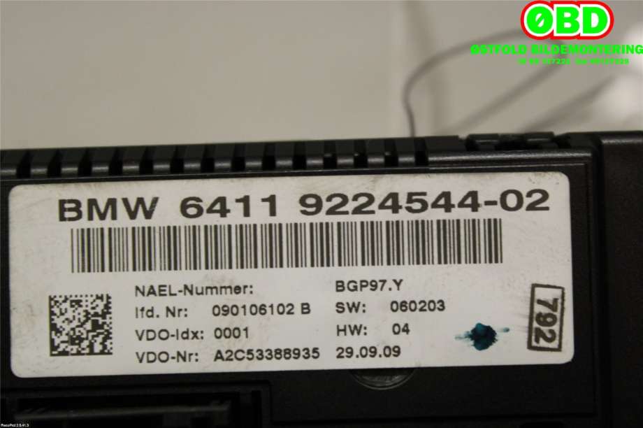 Varmeapparat betjening til BMW X1 2009-2015 (E84) (E84) (BMW|64119292262||64119224544)