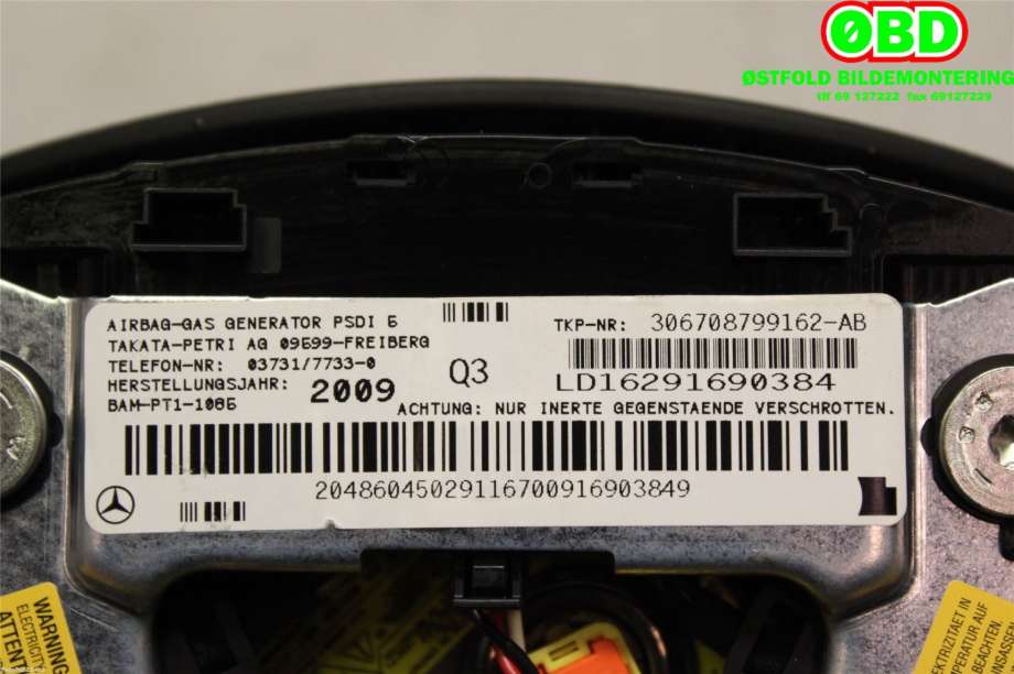 Airbag rattpute til Mercedes GLK 2008-2015 (X204) (X204) (MERCEDES|A 000 860 57 02||2048604502)