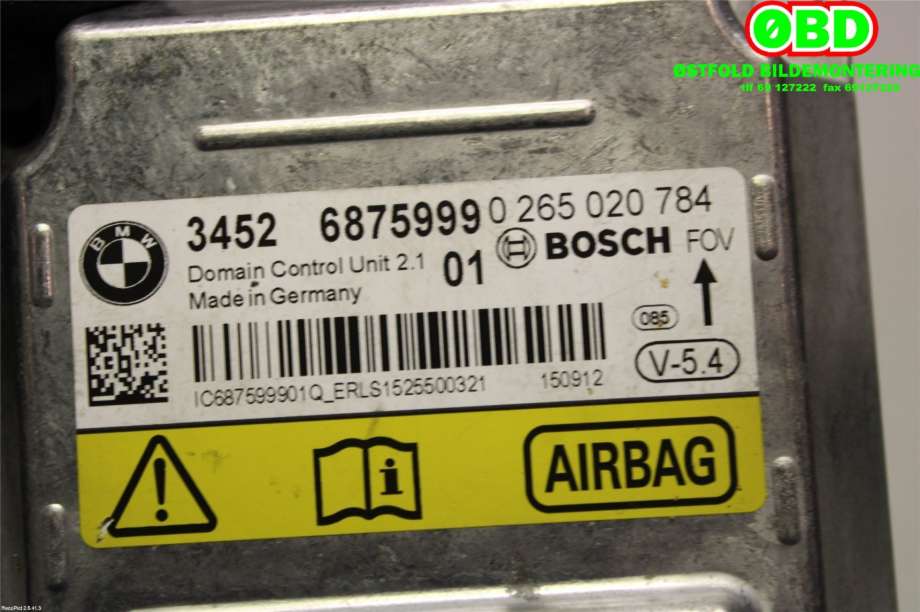 Airbag elektronikk til BMW 5-Serie 2010-2017 (F10/F11) (F10/F11) (BMW|34 52 6 886 189|0265020784|34526875999)