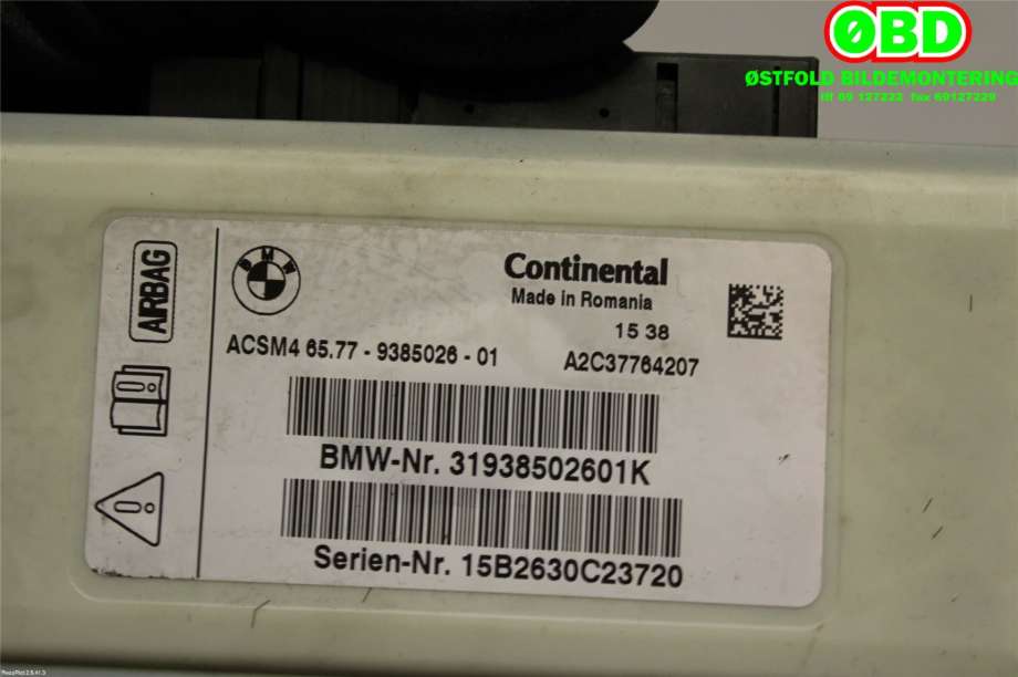 Airbag elektronikk til BMW 5-Serie 2010-2017 (F10/F11) (F10/F11) (BMW|65 77 7 911 606||65779385026)