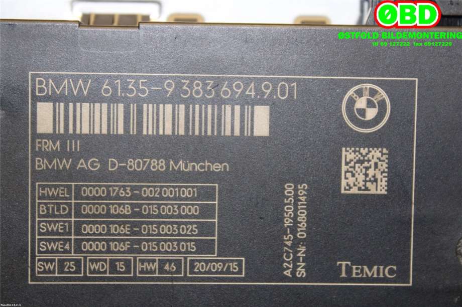 Styreenhet diverse til BMW 5-Serie 2010-2017 (F10/F11) (F10/F11) (BMW|61 35 6 992 947||61359383694)