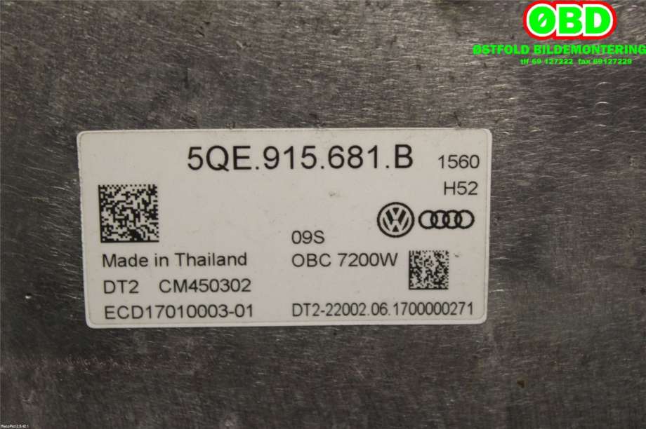 Batterilader (OBC - On Board Charger) til VW e-Golf 2017-2020 (Fase 2)  (VOLKSWAGEN|5QE 915 681 N||5QE915681B)